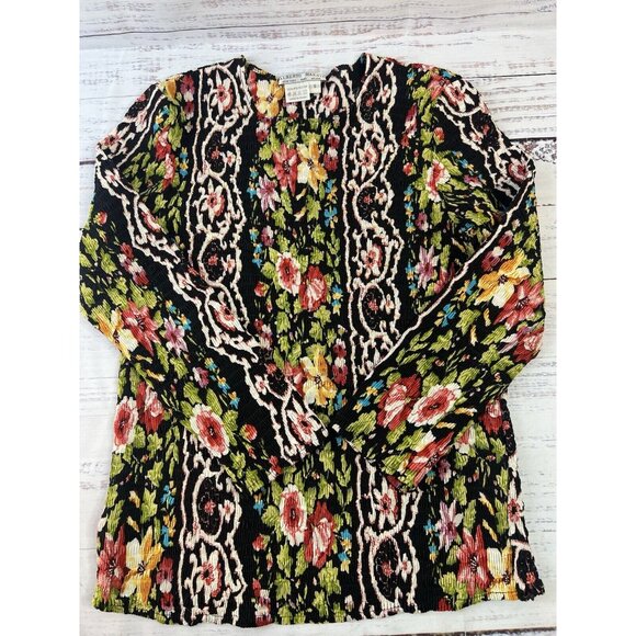 Alberto Makali Crinkle Top S Colorful Floral Sequins Long Sleeve Pullover Y2K - Picture 10 of 11